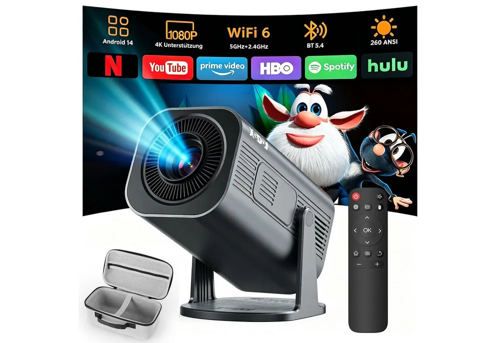 XGODY 2026 Neu Tragbarer Projektor Gimbal 3Pro 4K Android 14 Wifi6 BT 5.4 Mini-Beamer (260 lm, 1500:1, 3840 x 2160 px, Android 14 OS mit App-Store, Youtube, Netflix, Prime Video etc)