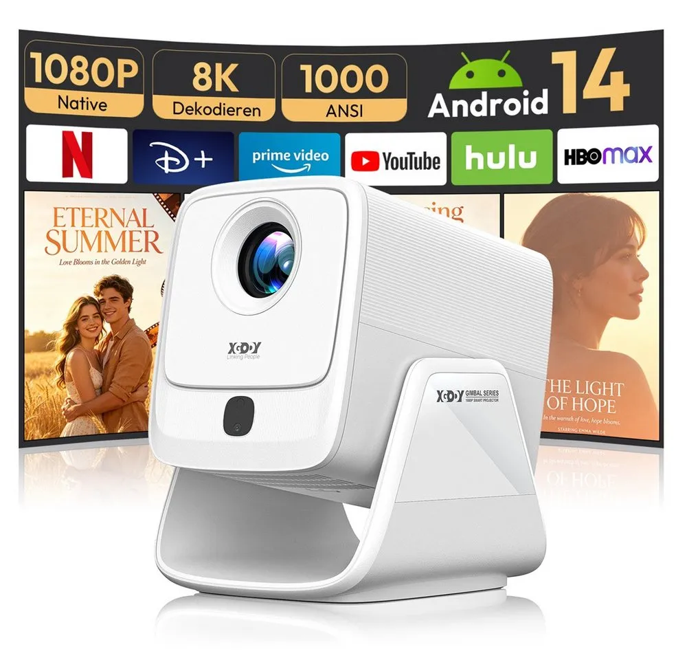 XGODY 2026 Neuer Smart Beamer 4k heimkino mit Android 14, Integrierte APP LCD-Beamer (1000 lm, 2500:1, 3840 x 2160(1000 ANSI) px, Autofokus, Full HD 1080P, unterstützt 8K-Decodierung Projektor)