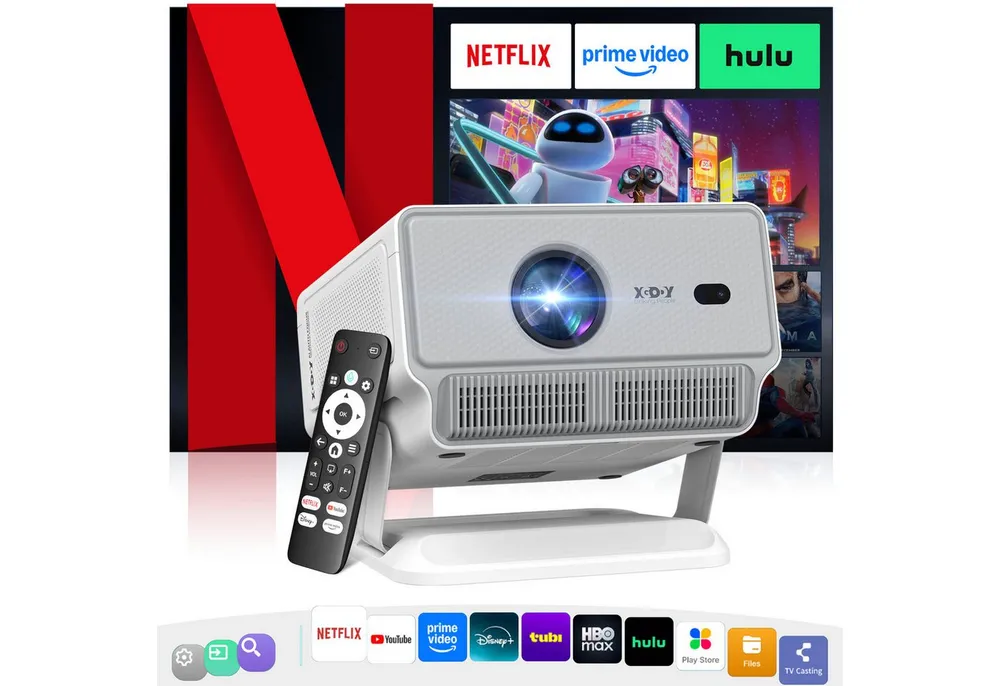 XGODY Beamer 4K Mit Netflix Zertifizierung 2026 Upgrade UHD Wifi6 Heimkino LCD-Beamer (1200 lm, 1000:1, 3840 x 2160 px, 1200 ANSI Autofokus Outdoor Deckenmontage Projektor für Handy)