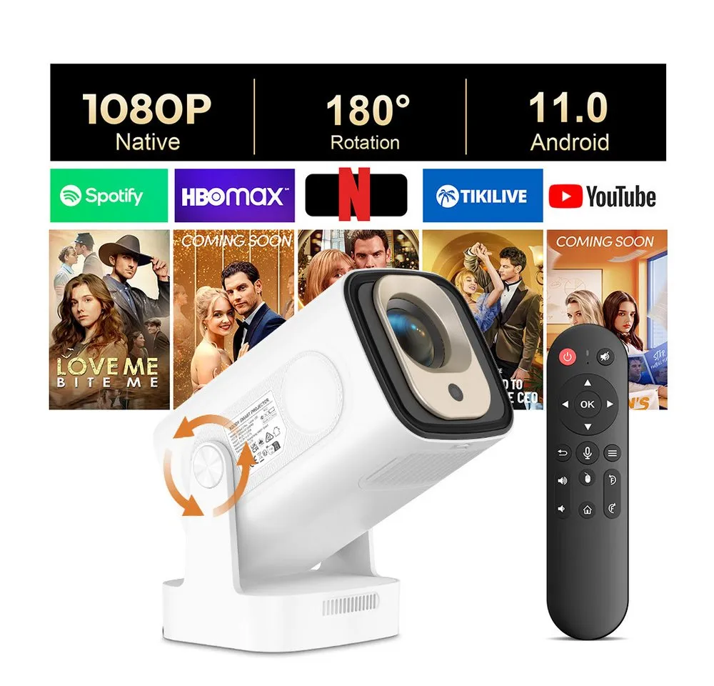 XGODY Gimbal 5 Pro-Autofokus-Beamer Mini-Beamer (400 lm, 10000:1, 3840 X2160P px, BT 5.4 Auto Trapezkorrektur, 150-Zoll-Display für Phone/PC/PS5/Xbox)