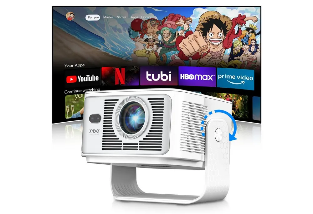 XGODY Gimbal 7 beamer 4k/8K Android 14.0 Projektor Autofokus Heimkino Beamer (15000:1, 3840X2160 px, Smart Beamer Klein mit 900 ANSI, WiFi 6 Bluetooth 5.4, Autofokus)