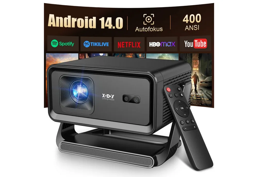 XGODY Gimbal A1 Smart Projektor – Android 14, WLAN 6, BT 5.4, Autofokus LCD-Beamer (400 lm, 10000:1, 3840 x 2160(400 ANSI Lumen) px, Auto-Trapezkorrektur, Tragbarer 8K-Filmprojektor)