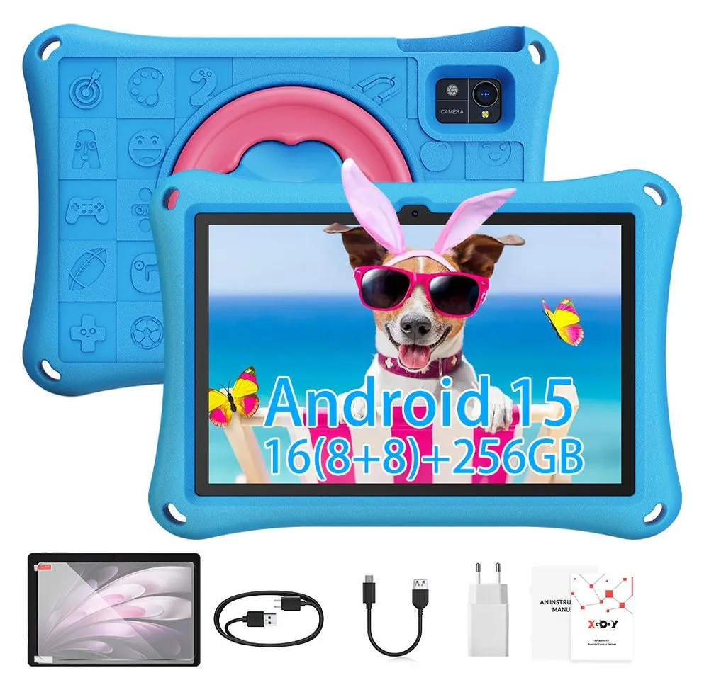 XGODY N02Pro Android 15 16GB+256GB Kinder Tablet (10.1", 256 GB, Android 15, mit EVA Kinderschutzhülle, Octa Core 256GB ROM 7000 mAh Dual-Kamera)