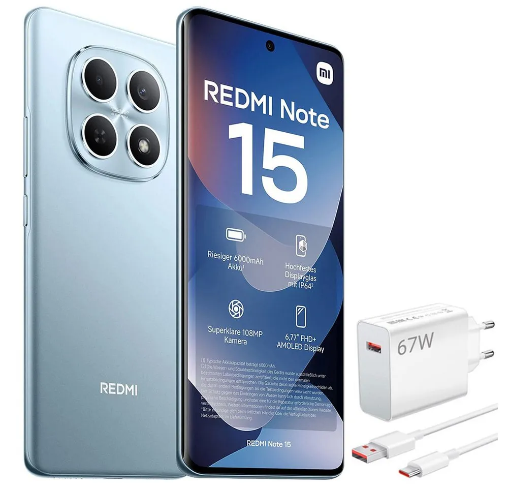 Xiaomi Redmi Note 15 5G 8+256GB Smartphone & 67W HyperCharge Handy (108 MP Kamera)