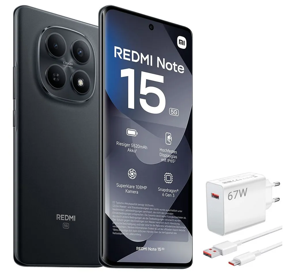 Xiaomi Redmi Note 15 5G 8+256GB Smartphone & 67W HyperCharge Handy (108 MP Kamera)
