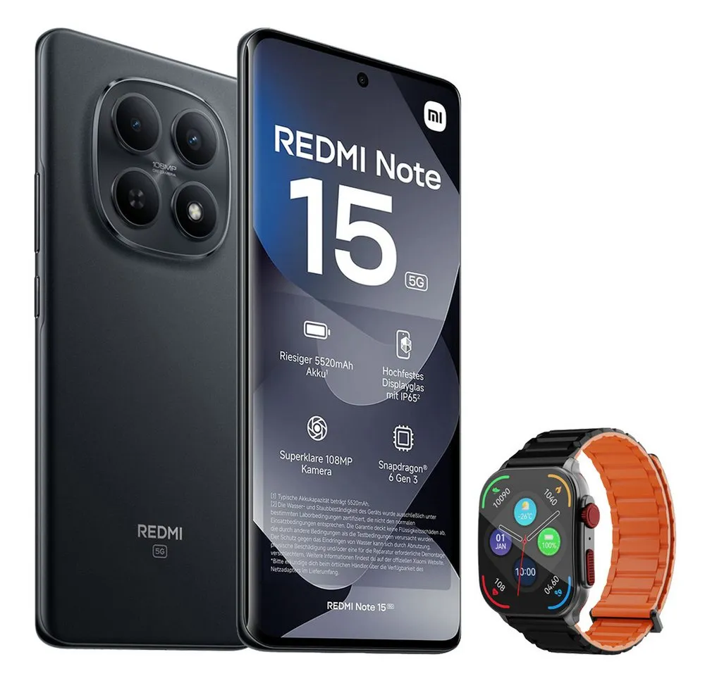 Xiaomi Redmi Note 15 5G 8+256GB Smartphone & Smartwatch Handy (108 MP Kamera)