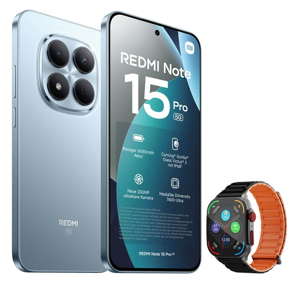 Xiaomi Redmi Note 15 Pro 5G 12+512GB Smartphone & Smartwatch Handy (200 MP Kamera)