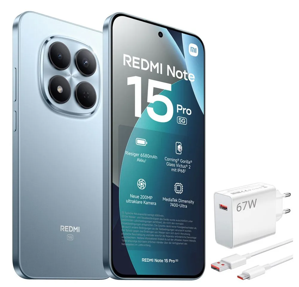Xiaomi Redmi Note 15 Pro 5G 12+512GB Smartphone & 67W HyperCharge Handy (200 MP Kamera)