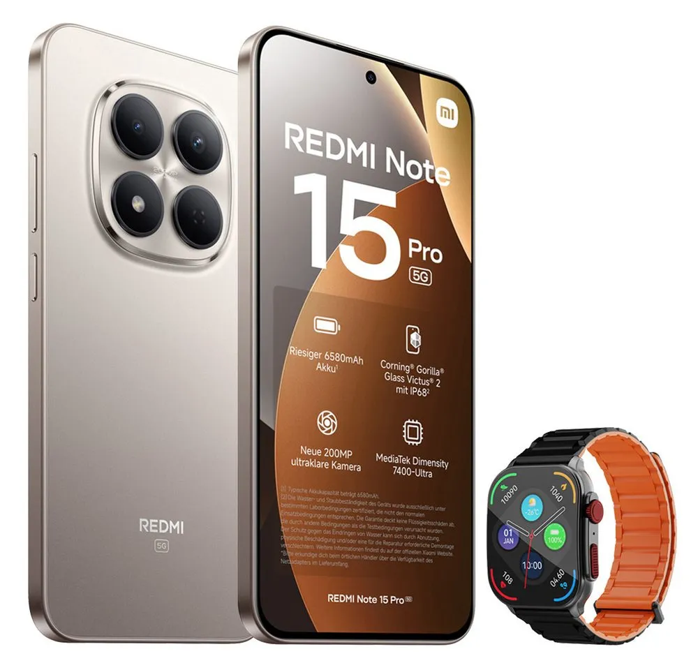 Xiaomi Redmi Note 15 Pro 5G 12+512GB Smartphone & Smartwatch Handy (200 MP Kamera)
