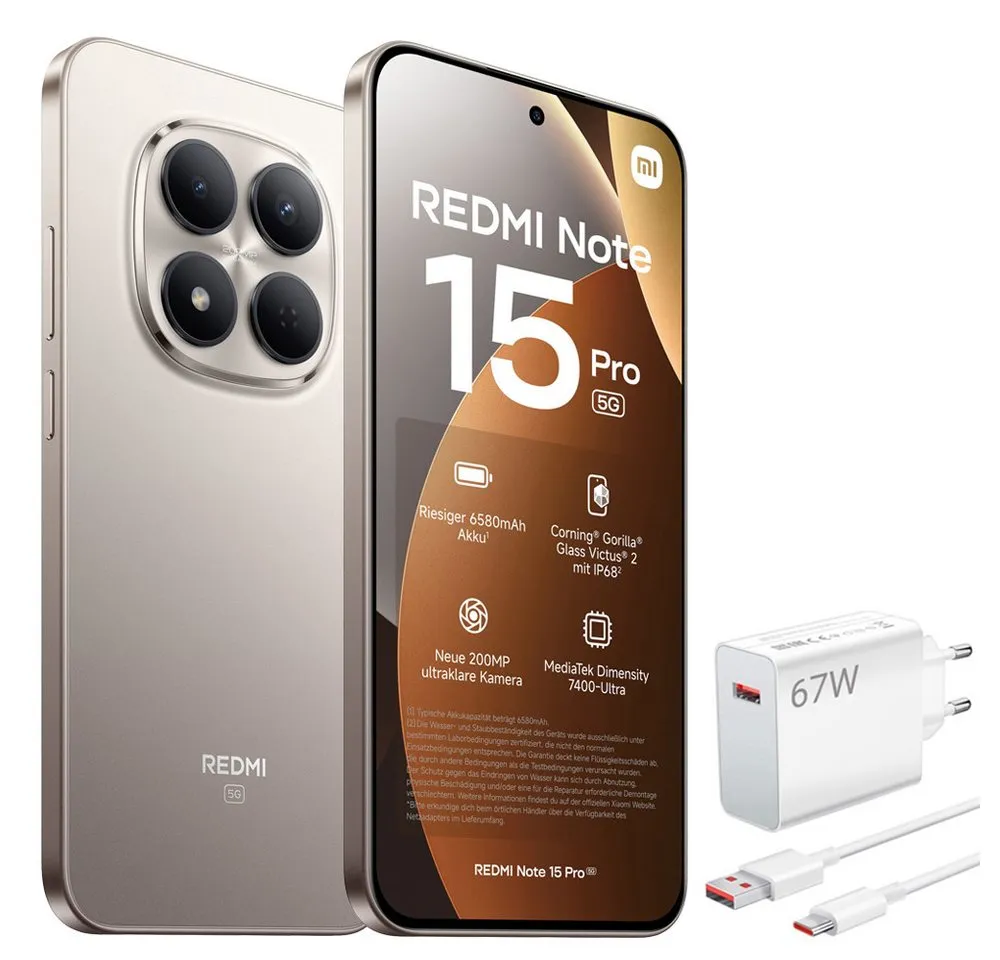 Xiaomi Redmi Note 15 Pro 5G 12+512GB Smartphone & 67W HyperCharge Handy (200 MP Kamera)