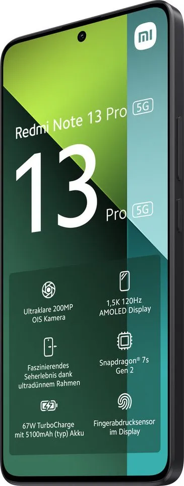 Xiaomi Xiaomi Redmi Note 13 Pro 5G Mitternachtsschwarz 8 Gigabyte 256 Smartphone (256 GB Speicherplatz, 200 MP MP Kamera, Dual SIM)