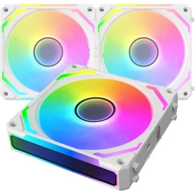Zusatzlüfter 3x120mm ARGB 800-2000RPM mit modularen Kabeln und LED Hub, weiß