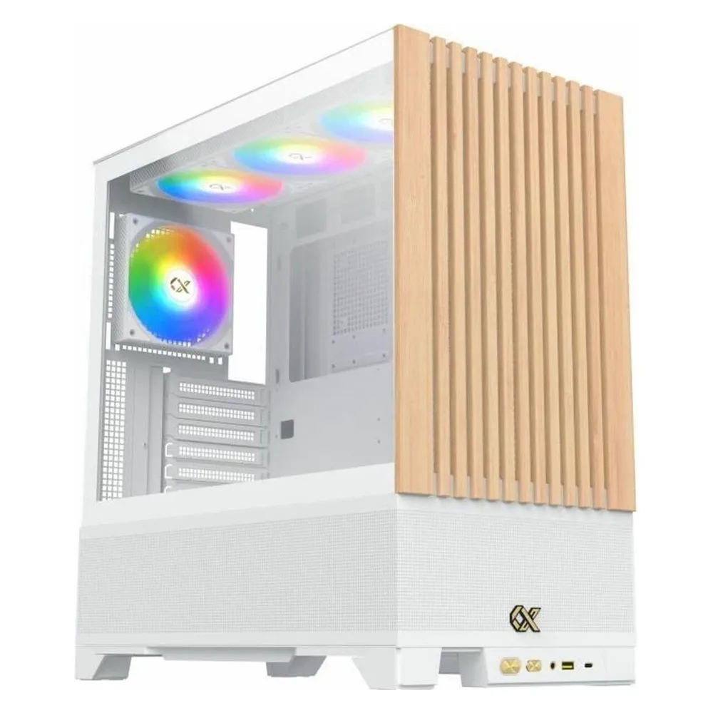 PC-Gehäuse Xigmatek Endorphin WD Weiß Mid-Tower Holzfront ARGB-Glasseitenwand