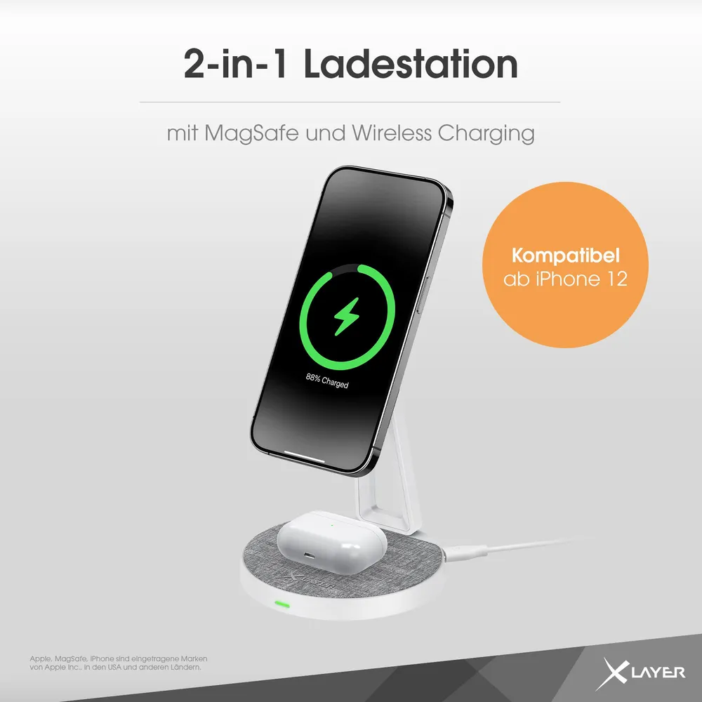 MagFix Pro 2 in 1 Ladestation 15W Grey/White Kabelloses Ladegerät
