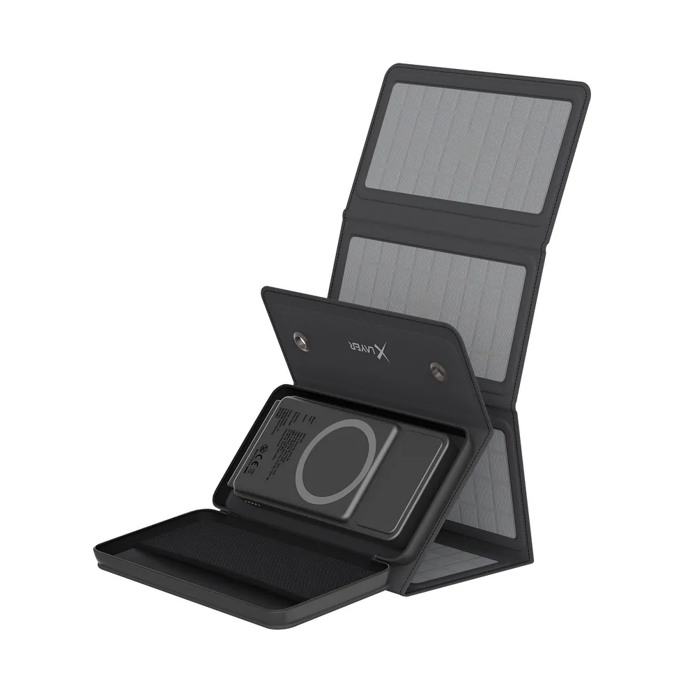 Powerbank 15W Wireless 10.000 mAh mit 2-in-1 Solarpanel, Schwarz