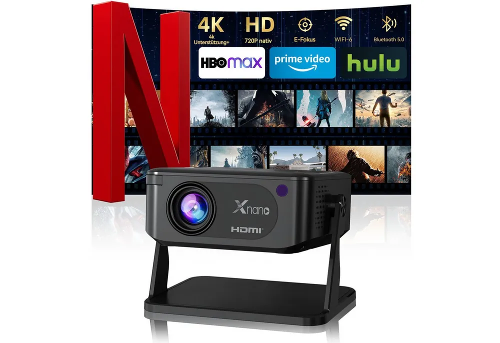 XNANO HA109 Projektor, Android 11, 130 ANSI, HD 1280*720P, WiFi 6, BT5.4 LCD-Beamer (130 lm, 10000:1, 4K (decoding support, 720P native) px, Auto-Keystone)