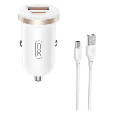 xO Kfz-Ladegerät CC56 PD 30W QC 1x USB 1x USB-C weiss + USB - USB-C Kabel