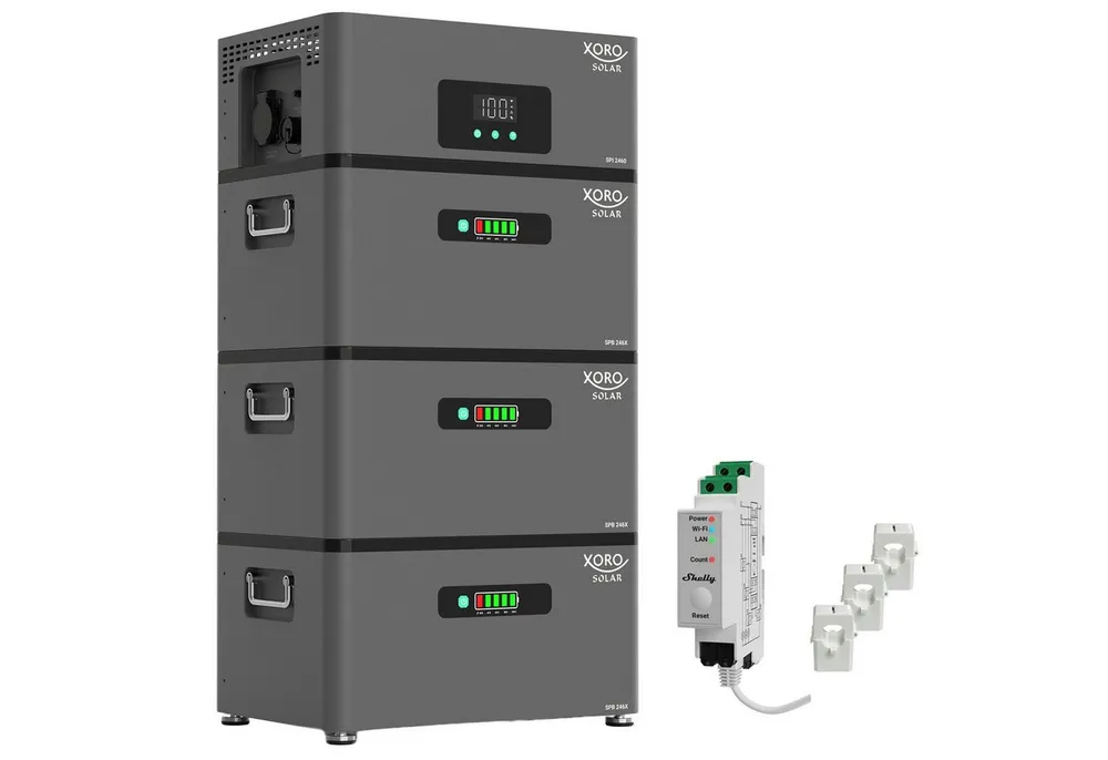 XORO SOLAR ATLAS-D – 2,4 kWh / E – 4,8 kWh / F – 7,2 kWh inkl. Shelly Pro 3EM Stromspeicher (230 V), AC-gekoppelter Solarspeicher für Balkonkraftwerk und Dachanlagen
