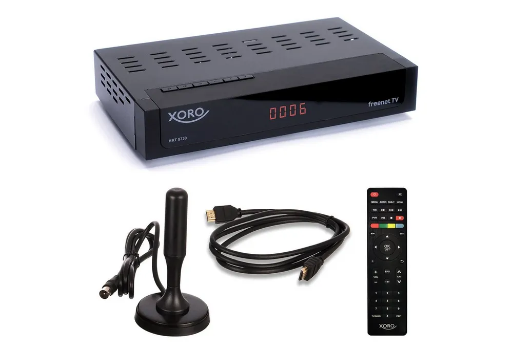 Xoro HRT 8730 DVB-T2 HD Receiver inkl. Antenne & HDMI, 6 Mon. freenet TV DVB-T2 HD Receiver (Ethernet, FullHD‑Receiver mit USB‑Recorder, Irdeto und freenet TV Zertifizierung)