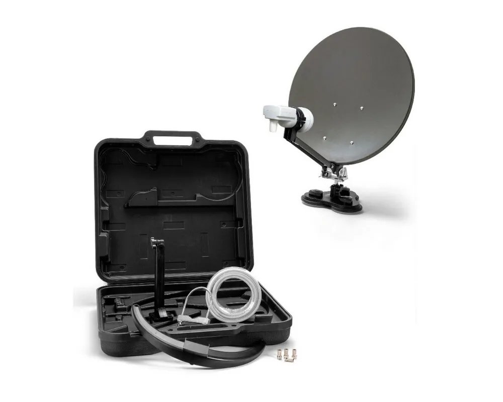 Xoro MCA 38 Camping-Satellitenanlage 38,5 cm mit LNB und Satfinder SAT-Antenne (38,5 cm, Stahl, Mobiles Sat‑Set im Koffer mit 38,5‑cm Spiegel und LNB)