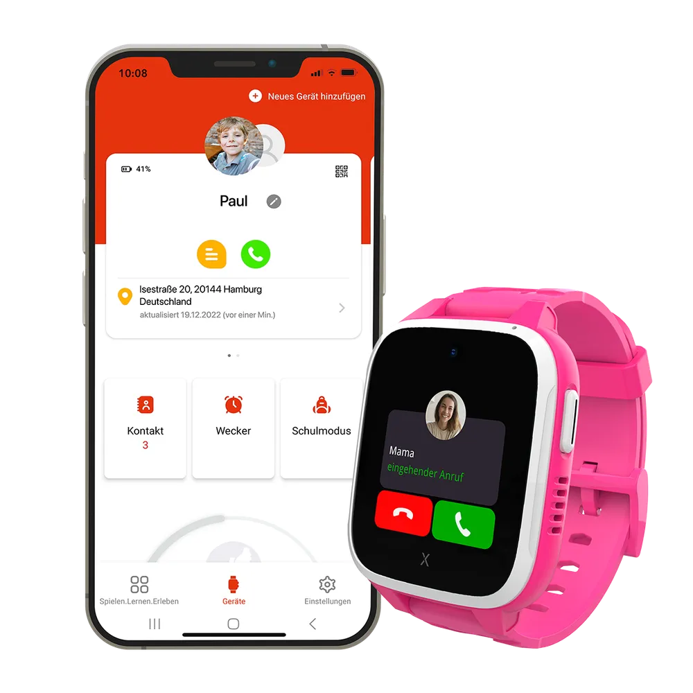 XGO3 Kinder-Smartwatch mit GPS und Armband im Animal Print-Design, Pink Zebra
