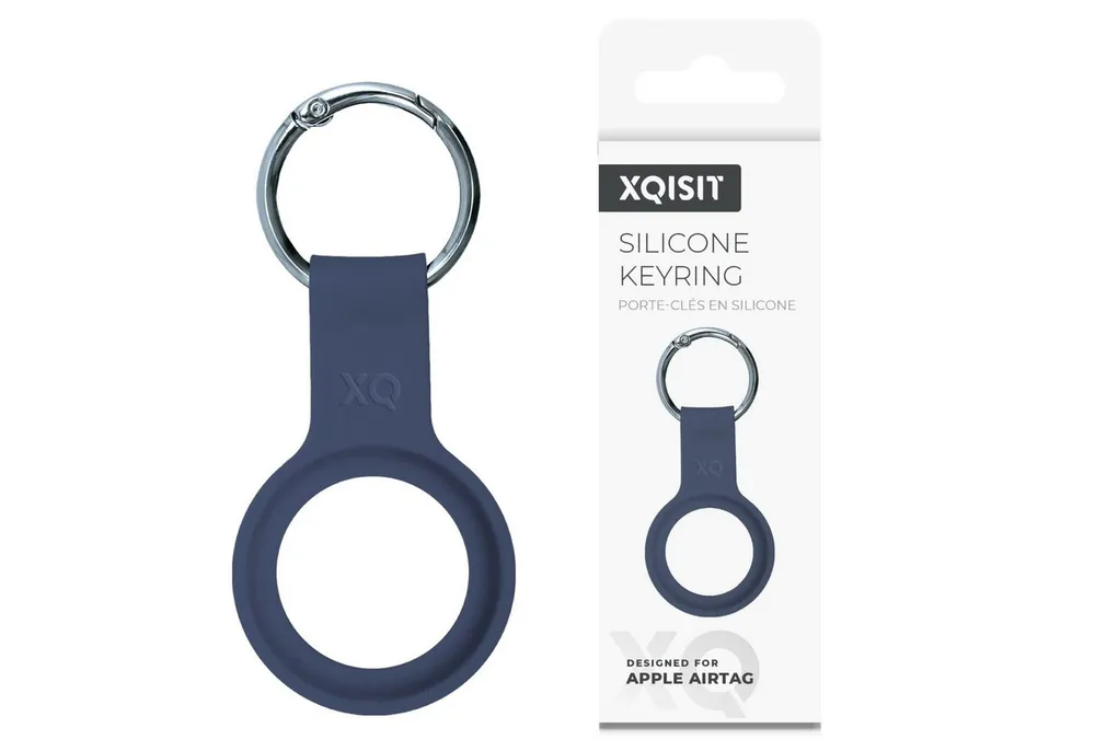 XQISIT Handyhülle Anhänger Case Silikon Schlüsselanhänger Blau, Keyring Schutz-Hülle Case für Apple Airtag