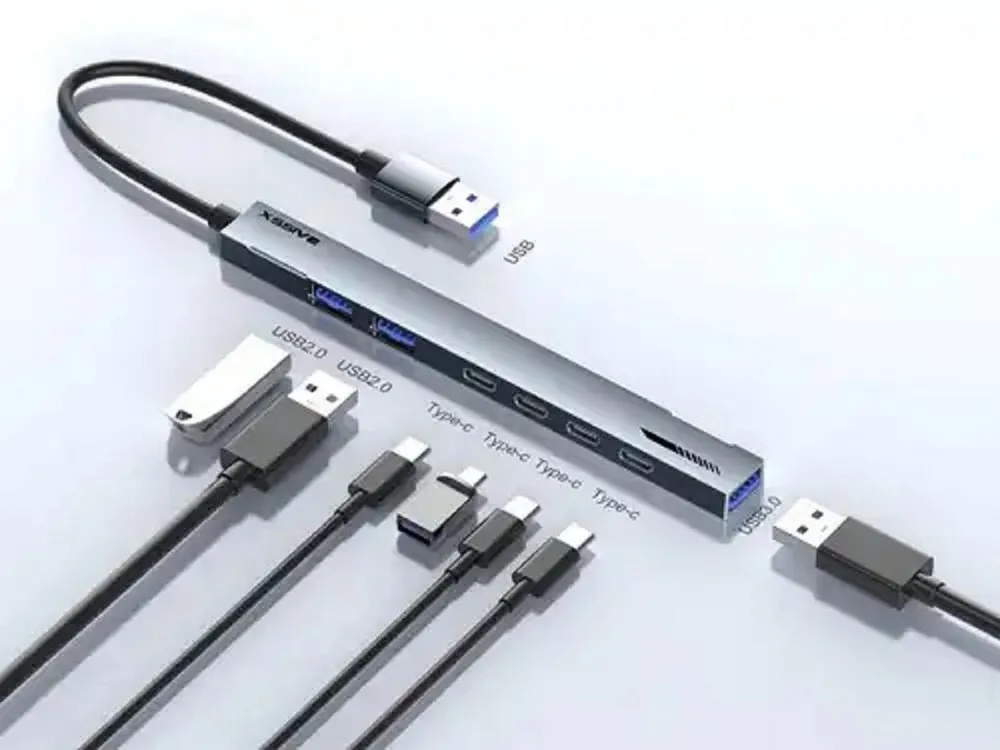 Xssive Laptop-Dockingstation - 7in1 USB Hub to USB-A – Adapter mit Aluminiumgehäuse, (1 St), Plug & Play