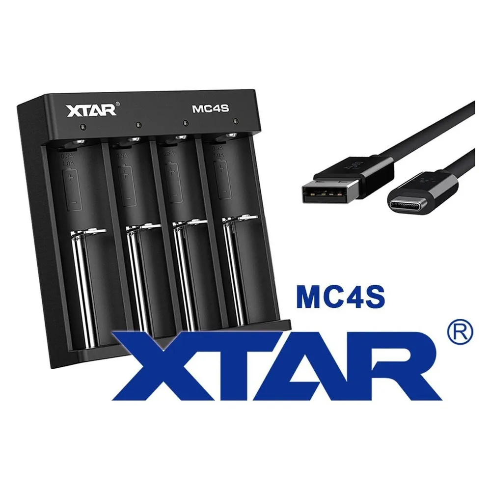 Xtar Schnell-Ladegerät für 1-4 Stück Li-Ion und Ni/MH Akkus, Ladegerät mit USB-Ladekabel, ohne Netzteil