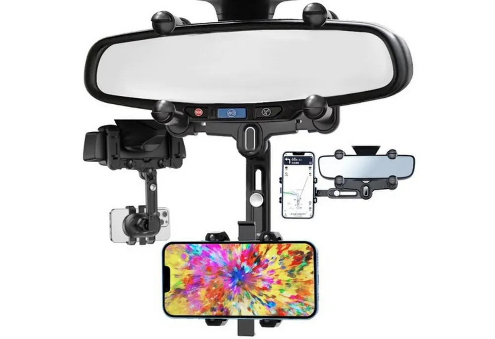 XTROBB Handy-Halterung Spiegelhalterung Handyhalterung mit 360°-Drehung für den Rückspiegel, (bis 7,7 Zoll, Universeller Auto-Handyhalter für Spiegelmontage mit 360°-Drehung, Handyhalter für den Rückspiegel mit 360°-Drehung und Verstellbarkeit, 360° drehbarer Autotelefonhalter mit stabiler Rückspiegel-Befestigung)
