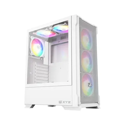 XYZ AIRONE 300 X Mesh Tower 6x120mm ARGB gehärtetes Glas ATX/USB-C Schwarz/Weiß