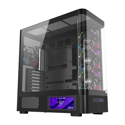 XYZ QUANTUM PRO PC-Gehäuse aus gebogenem Glas / 6,2-Zoll-Bildschirm / 400-mm-GPU-Unterstützung / A-RGB / ATX