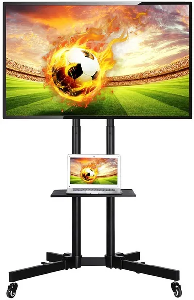 Yaheetech TV-Ständer Mobile TV-Halterung mit Doppelstangen, (bis 60 Zoll, Mobile TV Standfuß für 30 – 60 Zoll LCD LED OLED Plasma Fernseher)