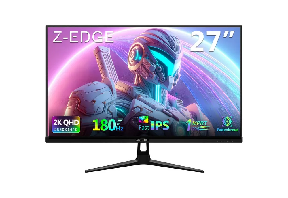 Z-EDGE 27‑Zoll 2K QHD Monitor mit 180 Hz & Fast‑IPS‑Panel Gaming-Monitor (68,58 cm/27 ", 2560 × 1440 px, QHD, 1 ms Reaktionszeit, 180 Hz, IPS, Flimmerfrei, FreeSync‑Unterstützung & Augenschutz)