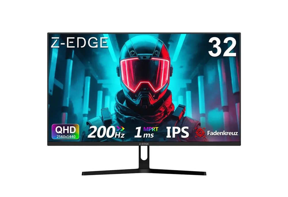 Z-EDGE 32‑Zoll 2K QHD IPS Monitor, 1 ms MPRT, FreeSync & HDR10‑Unterstützung Gaming-Monitor (81,28 cm/32 ", 2560 × 1440 px, QHD, 1 ms Reaktionszeit, 200 Hz, IPS, Bis 200 Hz Bildwiederholrate)
