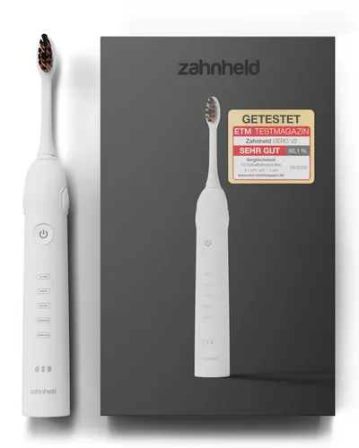 Zahnheld Elektrische Zahnbürste Schallzahnbürste Gero G2 mit Etui weiß, 5 Putzmodi