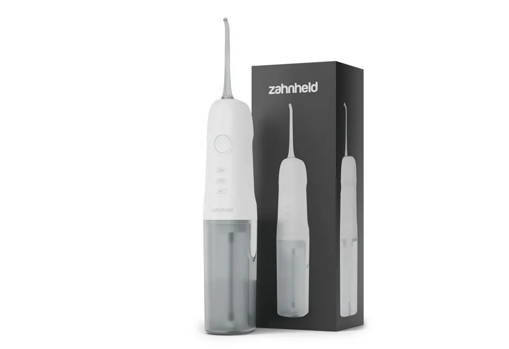 Zahnheld Munddusche Elektrische Zahndusche Aquadent für Zahnzwischenräume, Zahnpflege, Water Flosser, mit abnehmbaren Wassertank 170ml, weiß