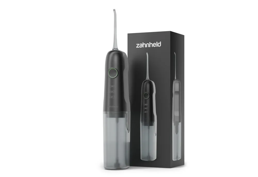Zahnheld Munddusche Elektrische Zahndusche Aquadent für Zahnzwischenräume, Zahnpflege, Water Flosser, mit abnehmbaren Wassertank 170ml und Düse