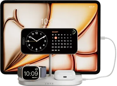 Zens 4-in-1 MagSafe mit Qi2 Kabelloses Ladegerät 15 W mit Ständer, Watch Stand und iPad Stand