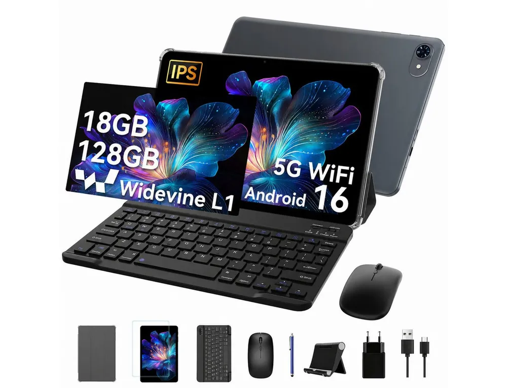 Zenva T80 10,1" (18+128) Android 16 6000 mAh incl. Tastatur, Maus, Stift Tablet (10.5", 128 GB, 5G wifi, Android 16, Gemini AI, PC-Modus)