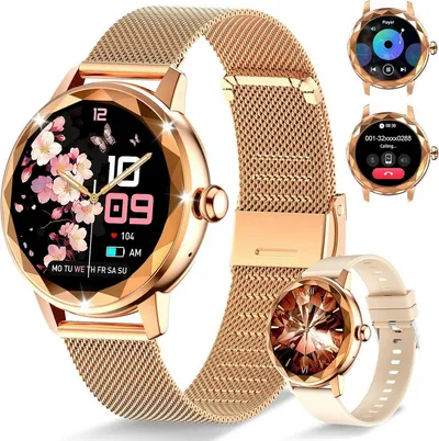 Zevelora Damen's IP68 wasserdicht Fitness-Tracker Telefonfunktion Smartwatch (Android/iOS), mit Anruf-Funktion 123 Sportmodi Menstruationszyklus-Funktione