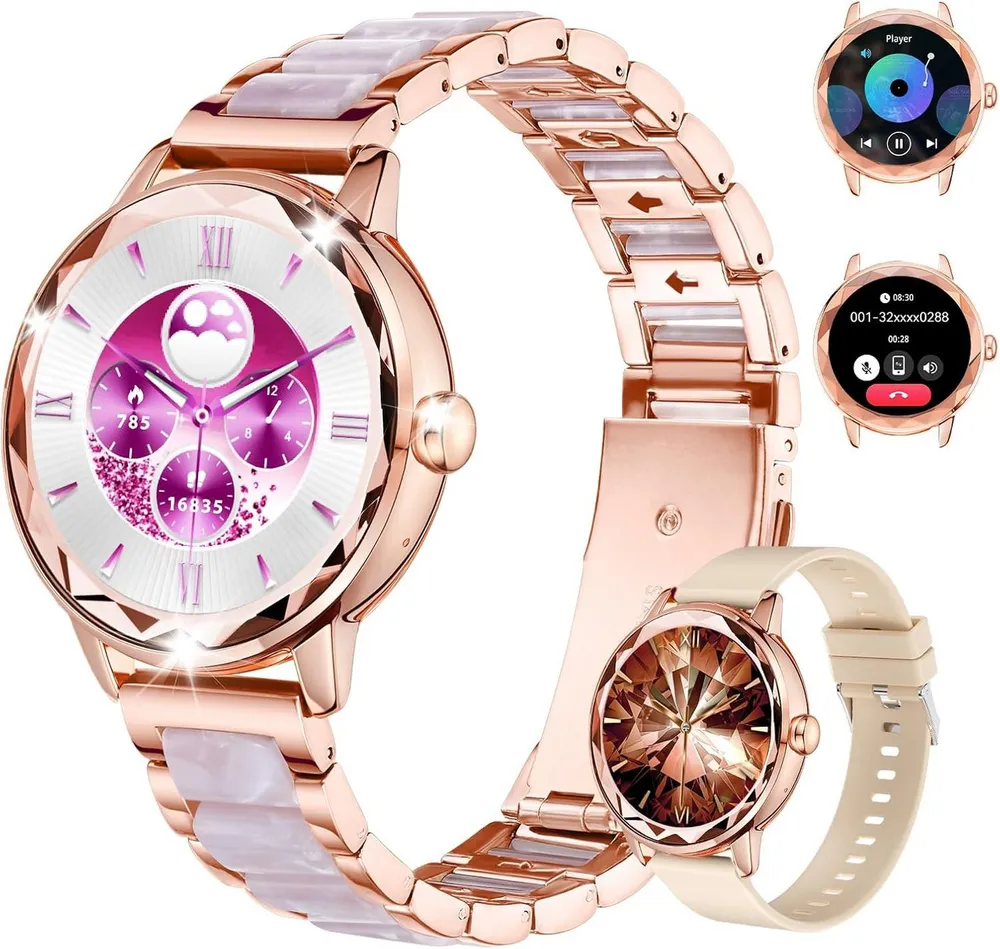 Zevelora Damen's IP68 wasserdicht Fitness-Tracker Telefonfunktion Smartwatch (Android/iOS), mit Anruf-Funktion 123 Sportmodi Menstruationszyklus-Funktione