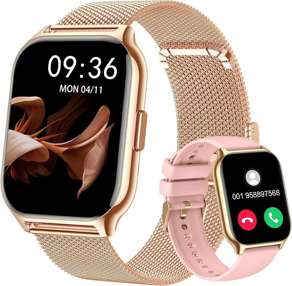 Zevelora Damen's und Herren's Fitness-Tracker Telefonfunktion Smartwatch (5,08 cm/2 Zoll, Android/iOS), mit austauschbarem weichem Silikonarmband, mit Sprachassistent Message Reminder Schlaf-Monitor, 110+ Sportmodi