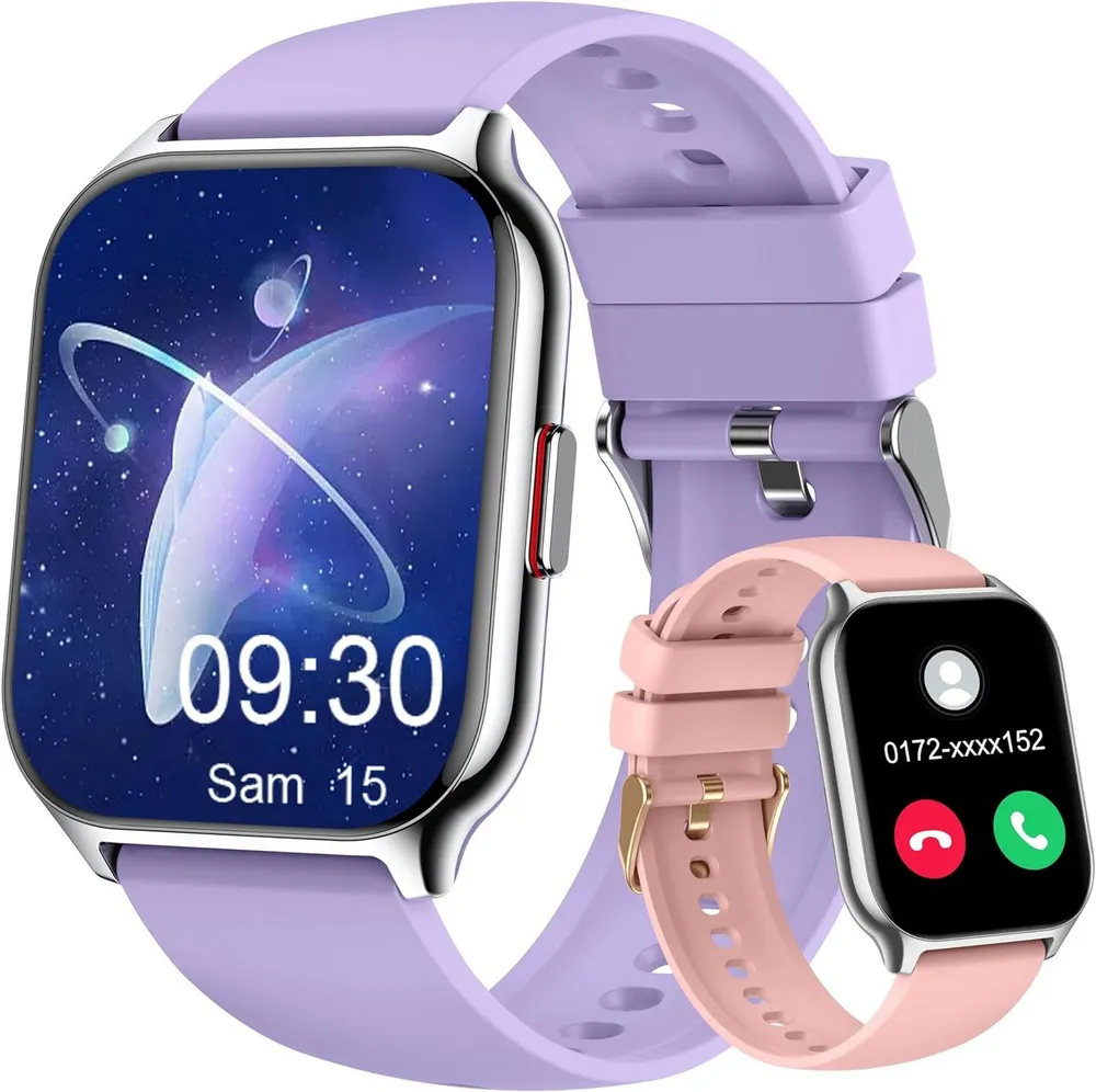 Zevelora Damen's und Herren's Fitness Tracker Telefonfunktion IPx7 Wasserdicht Smartwatch (2 Zoll, Android/iOS), mit austauschbarem weichem Silikonarmband, mit Blutdruckmessung Herzfrequenz Schlafmonitor SpO2, Sport modus