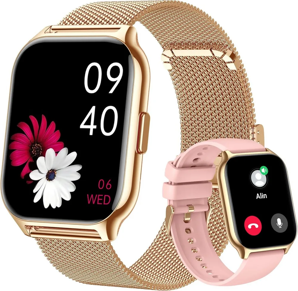 Zevelora Damen's und Herren's Telefonfunktion Fitness-Tracker IPx8 Wasserdicht Smartwatch (5,08 cm/2 Zoll, Android/iOS), mit austauschbarem weichem Silikonarmband, mit Blutdruckmessung Herzfrequenz Schlafmonitor SpO2, Sport modus