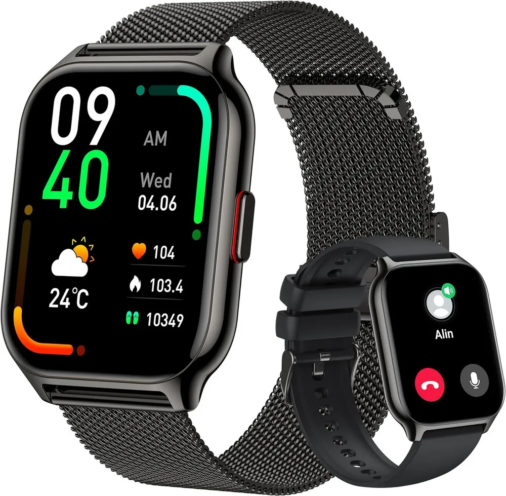 Zevelora Damen's und Herren's Telefonfunktion Fitness-Tracker IPx8 Wasserdicht Smartwatch (5,08 cm/2 Zoll, Android/iOS), mit austauschbarem weichem Silikonarmband, mit Blutdruckmessung Herzfrequenz Schlafmonitor SpO2, Sport modus