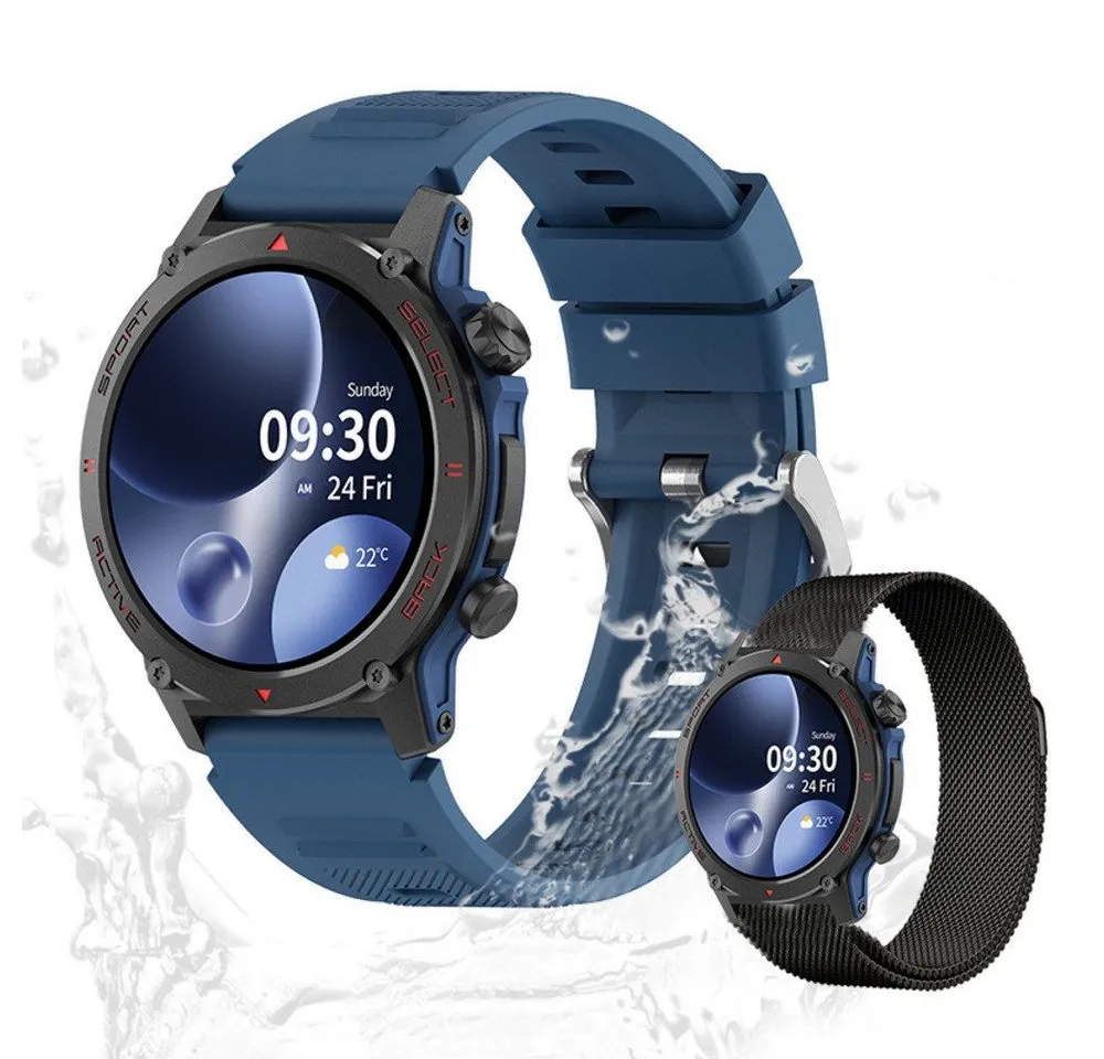 Zevelora Fitness-Tracker IP68 Wasserdicht mit Herzfrequenz Robust Herren Smartwatch (3,6 cm/1,4 Zoll, Android/iOS), 1-tlg., Bluetooth Sportuhr Schrittzähler Schlafmonitor für Android / iOS