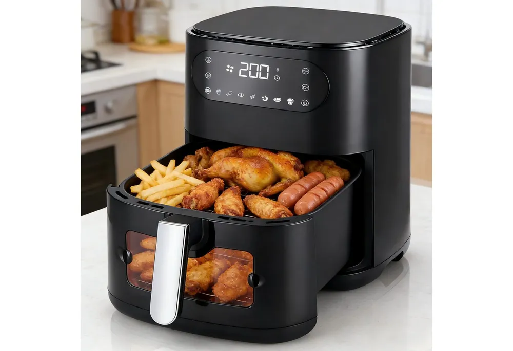 ZMH Heißluftfritteuse 6L Airfryer Einzelkorb Sichtfenster - 7 Garprogramme 11 Funktionen, 1500 W, Temperatur (80–200 °C) und Garzeit (bis zu 60 Minuten)