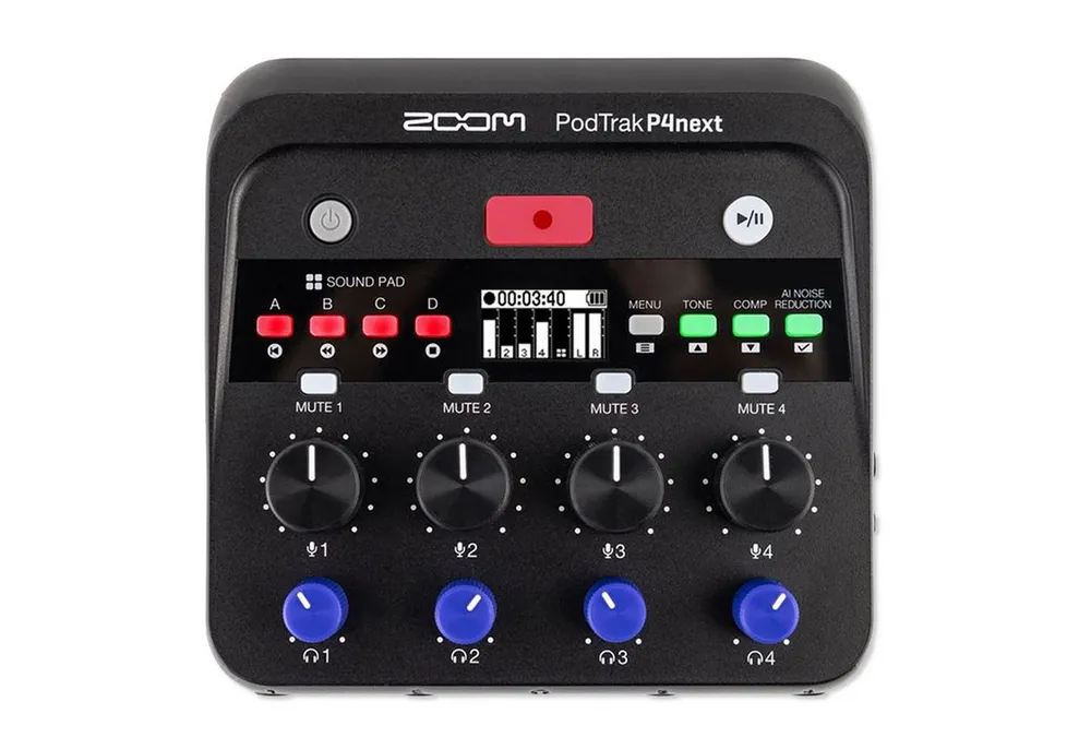 Zoom Audio Zoom Audio-Recorder PodTrak P4next 4-Spur Podcast-Mixer Digitales Aufnahmegerät