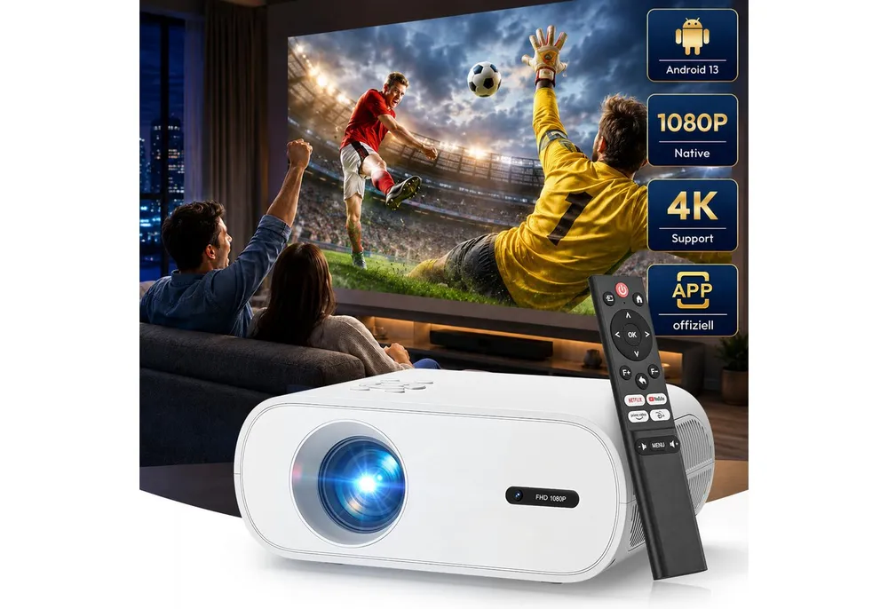 ZOOMCAT 2026 Neuer Mini Beamer 4K mit Offiziell Netflix 1080P WiFi 6 Bluetooth Beamer (3840x2160, 1920x1080 px, 500 ANSI, Elektrische Fokussierung, Auto Trapezkorrektur)