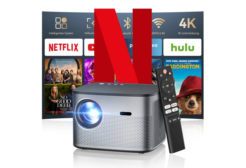 ZOOMCAT Beamer 4K mit Autofokus & Netflix Zertifizierung, Wifi 6 Bluetooth 5.3 Beamer (3840x2160 px, Native 1080P, 800 ANSI, Auto Hindernisvermeidung, Android 13 Projektor)